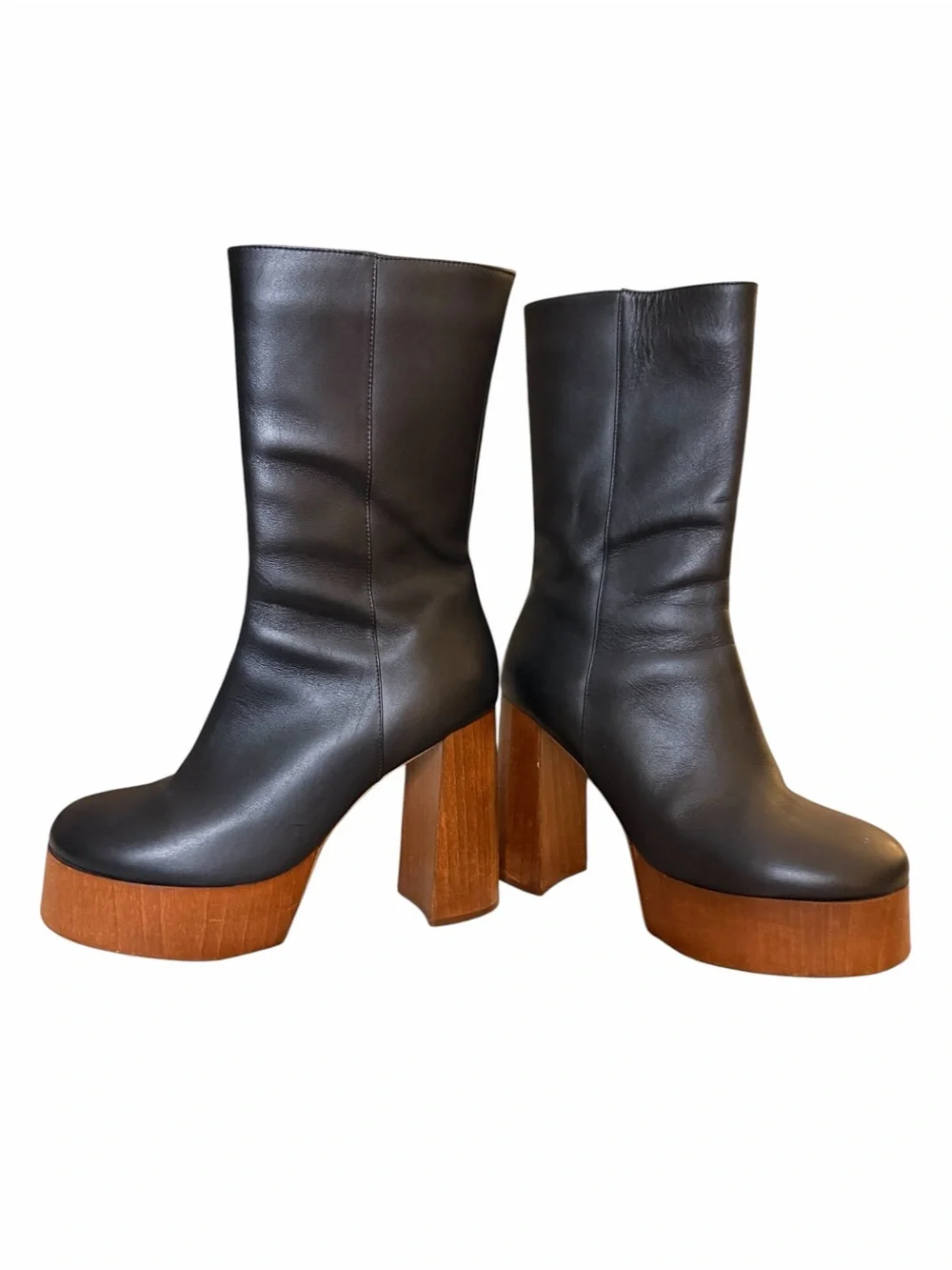 Gia Borghini x Rosie Black Leather Wood Platform Boots EU 40 US 10
